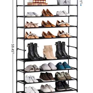 Youdesure 10 Tiers Shoe Rack, Large Shoe Rack Organizer for 50 Pairs, Space Saving Shoe Shelf, Non-Woven Fabric Shoe Storage Cabinet (Black)