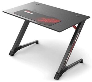 eureka ergonomic 43 inch z shaped black home office pc computer gaming desk, gamer work study writing table for small spaces one-piece desktop sturdy metal legs with free mousepad, epa certified