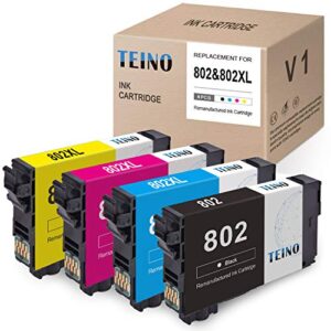 TEINO Remanufactured Ink Cartridge Replacement for Epson 802 802XL T802XL use with Epson Workforce Pro WF-4740 WF-4730 WF-4734 WF-4720 EC-4040 EC-4030 EC-4020 (Black, Cyan, Magenta, Yellow, 4-Pack)