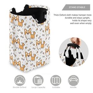 visesunny Collapsible Laundry Basket Corgi Dog with Bone Cartoon Animal Large Laundry Hamper with Handle Toys and Clothing Organization for Bathroom, Bedroom, Home, Dorm, Travel