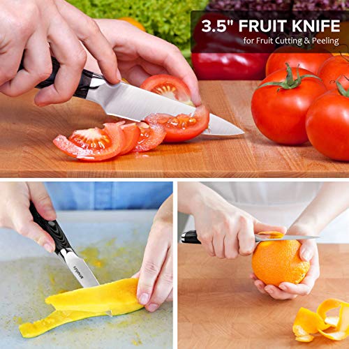MOSFiATA 5” Chef Knife and 3.5" Fruit Knife Set with Knife Sheath, German High Carbon Stainless Steel EN.4116 with Micarta Handle and Gift Box for Vegetable and Fruit Cutting