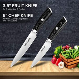 MOSFiATA 5” Chef Knife and 3.5" Fruit Knife Set with Knife Sheath, German High Carbon Stainless Steel EN.4116 with Micarta Handle and Gift Box for Vegetable and Fruit Cutting