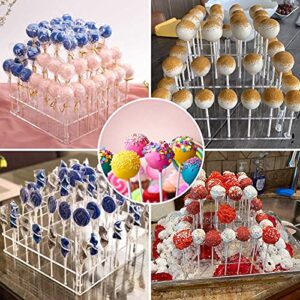 Goabroa Cake Pop Display Stand, 56 Holes Clear Acrylic 3 Tier Square Cupcake Dessert Holder Weddings Baby Showers Birthday Parties Anniversaries Halloween Candy Decorative (56 Hole)