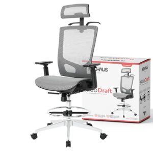 nouhaus ergodraft – ergonomic draft chair, computer chair and office chair with headrest. rolling swivel chair with wheels (grey)