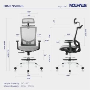 Nouhaus ErgoDraft – Ergonomic Draft Chair, Computer Chair and Office Chair with Headrest. Rolling Swivel Chair with Wheels (Grey)