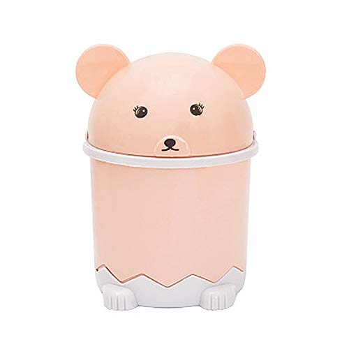 SAIKUN Cute Animal Desktops Trash Can, with Lid ，Rubbish Storage, Garbage Bin for Office Kids Bedroom Use (Pink)