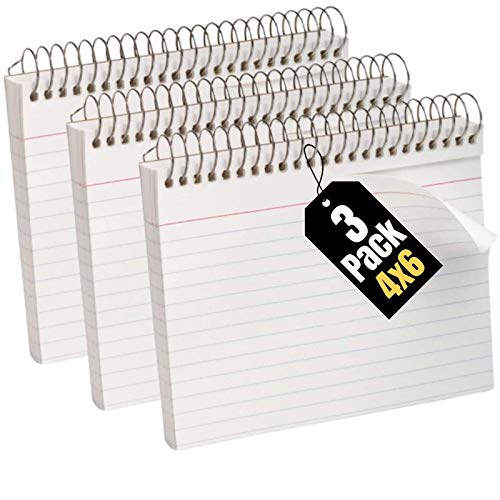 1InTheOffice Spiral Bound Index Cards 4x6 Ruled, White, 50 Cards/Pack, 3 Packs