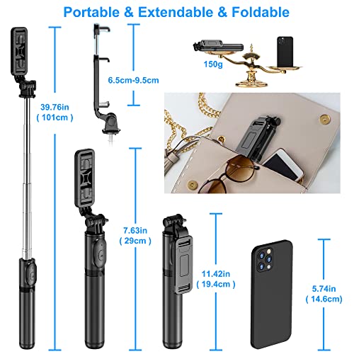 Selfie Stick, Extendable Selfie Stick Tripod with Wireless Remote and Tripod Stand, Portable, Lightweight, Compatible with iPhone 14 13 12 Pro Xs Max Xr X 8Plus 7, Samsung Smartphone and More