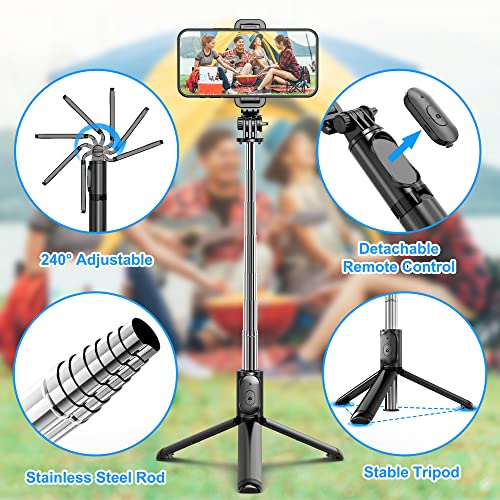 Selfie Stick, Extendable Selfie Stick Tripod with Wireless Remote and Tripod Stand, Portable, Lightweight, Compatible with iPhone 14 13 12 Pro Xs Max Xr X 8Plus 7, Samsung Smartphone and More