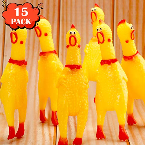 15 Pcs Rubber Chicken Screaming Chicken squeeze Novelty Squeaky Noise Shrilling Shrieking Squawking Chicken Noisemaker Novelty Gadget for Dogs Pets, 6.3 Inch