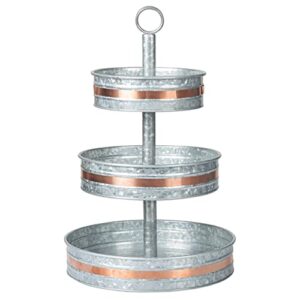 ilyapa galvanized three tier serving tray, metal three tiered tray platter, 3 tier stand with copper trim, 3 tiered serving stand for cake, cupcakes, dessert, appetizers & more