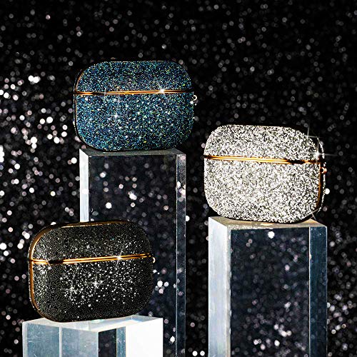 KINGXBAR Luxury AirPods Pro Case Bling Sparkle Crystals Cute Glitter Chic Design Shockproof Protective Hard Cover with Accessories Keychain for Apple AirPods Pro Silver for Girls Women