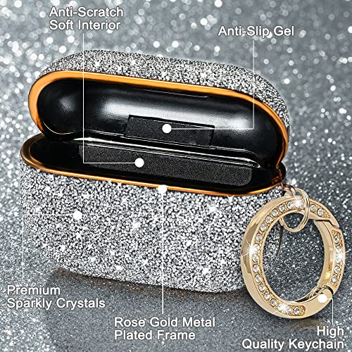 KINGXBAR Luxury AirPods Pro Case Bling Sparkle Crystals Cute Glitter Chic Design Shockproof Protective Hard Cover with Accessories Keychain for Apple AirPods Pro Silver for Girls Women