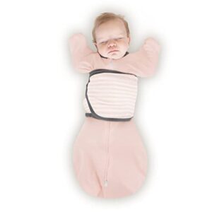 amazing baby 6-way omni swaddle sack with wrap & arms up sleeves & mitten cuffs, easy swaddle transition, better sleep for newborn baby girls, pink stripes, small 0-3 months