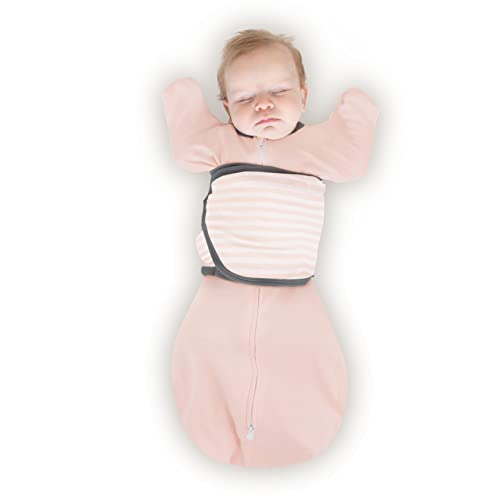 Amazing Baby 6-way Omni Swaddle Sack with Wrap & Arms Up Sleeves & Mitten Cuffs, Easy Swaddle Transition, Better Sleep for Newborn Baby Girls, Pink Stripes, Small 0-3 Months