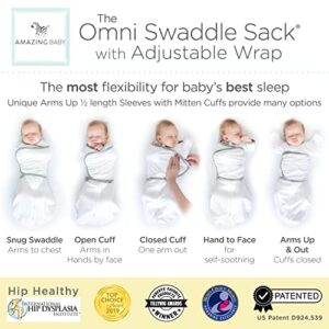 Amazing Baby 6-way Omni Swaddle Sack with Wrap & Arms Up Sleeves & Mitten Cuffs, Easy Swaddle Transition, Better Sleep for Newborn Baby Girls, Pink Stripes, Small 0-3 Months