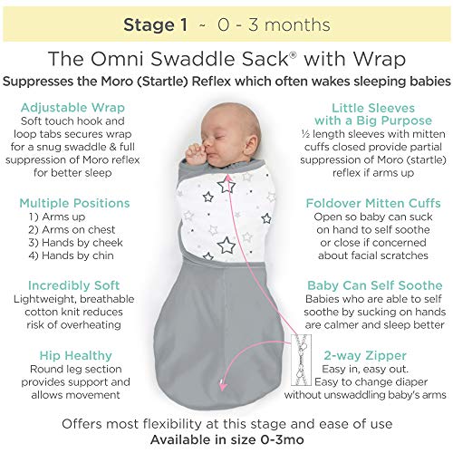 Amazing Baby 6-way Omni Swaddle Sack with Wrap & Arms Up Sleeves & Mitten Cuffs, Easy Swaddle Transition, Better Sleep for Newborn Baby Girls, Pink Stripes, Small 0-3 Months