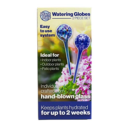 Maxam Wyndham House, 2 Piece Watering Globe Set, Colorful Hand-Blown Glass Plant Watering System