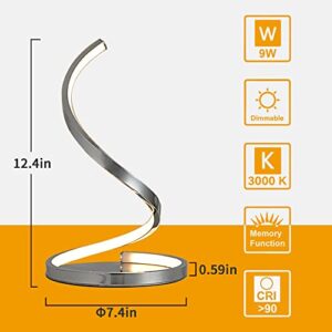 KARMIQI Dimmable LED Table Lamp for Bedroom, 9W Touch Control Table Lamp, Modern Spiral Bedside Nightstand Lamp for Living Room