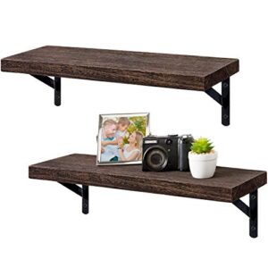 dahey wall mounted floating shelves set of 2 rustic wood wall shelves display ledge storage rack 17 inch for bedroom living room bathroom kitchen office,brown