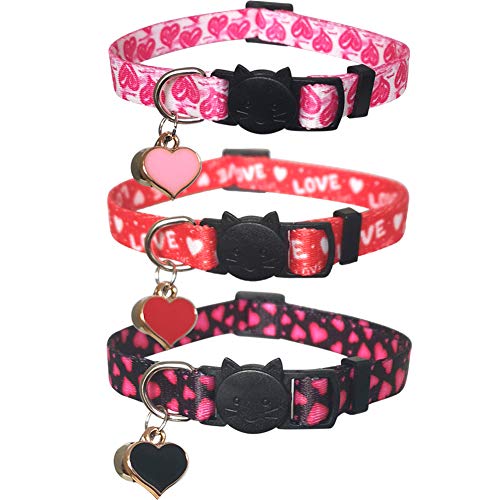 Lamphyface 3 Pack Valentine's Day Cat Collar with Bell Breakaway Adjustable Love Heart