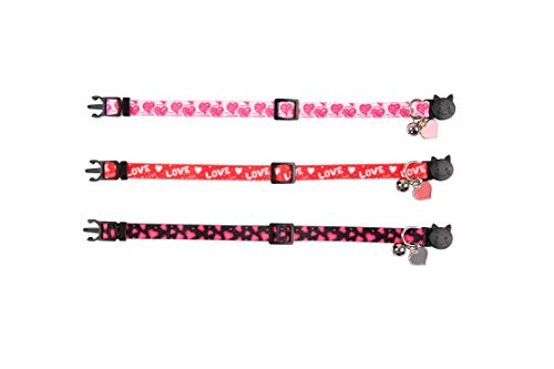 Lamphyface 3 Pack Valentine's Day Cat Collar with Bell Breakaway Adjustable Love Heart