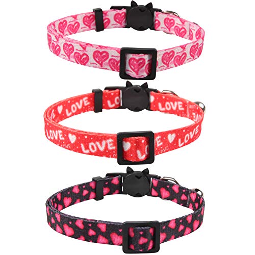 Lamphyface 3 Pack Valentine's Day Cat Collar with Bell Breakaway Adjustable Love Heart