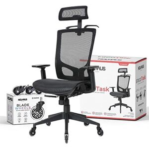 nouhaus ergotask – ergonomic task chair, computer chair and office chair with headrest. rolling swivel chair with rollerblade wheels (black)