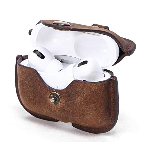 Airpods Pro Leather Case,Hiram Crazy Horse Cowhide Leather Portable Travel Case for Airpods Pro,Headphone Cases for AirPods Pro Charging Case(Coffee)