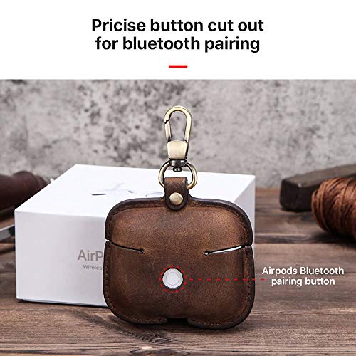 Airpods Pro Leather Case,Hiram Crazy Horse Cowhide Leather Portable Travel Case for Airpods Pro,Headphone Cases for AirPods Pro Charging Case(Coffee)