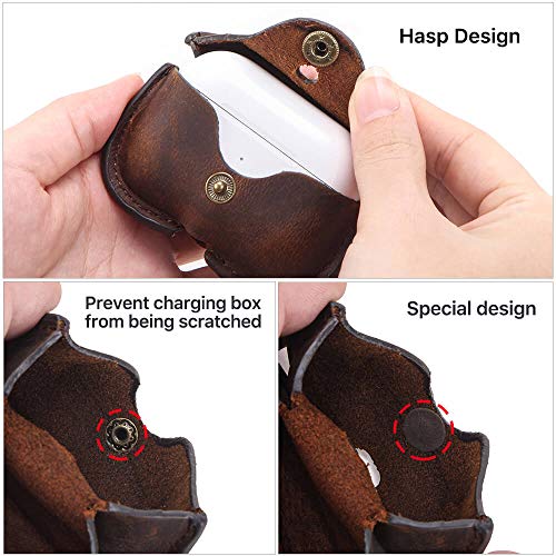 Airpods Pro Leather Case,Hiram Crazy Horse Cowhide Leather Portable Travel Case for Airpods Pro,Headphone Cases for AirPods Pro Charging Case(Coffee)