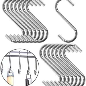 HongWay 15 Pack 2.75" S Hooks for Hanging, Stainless Steel Metal Heavy Duty S Hooks for Kitchen Pan-Pot, Outdoor Hanging Plants, Wardrobe, Bathroom, Bedroom, and Office
