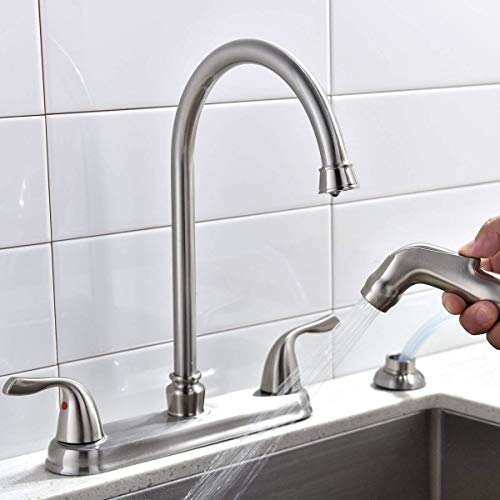 SHACO Stainless Steel Two Handle Kitchen Faucet with Sprayer,High Arch 360 Swivel Kitchen Faucet Side Sprayer for Sink 3 Hole 4 Hole