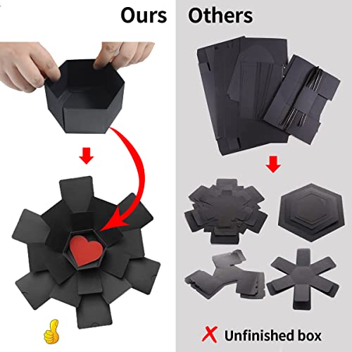 Wanateber Explosion Box, DIY Explosion Gift Box with 6 Faces, Main Part Assembled Handmade Photo Box for Birthday Gift, Anniversary, Valentine's Day, Wedding (Black)