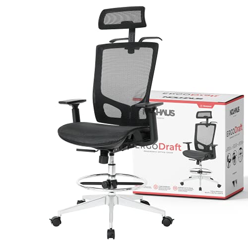 Nouhaus ErgoDraft – Ergonomic Draft Chair, Computer Chair and Office Chair with Headrest. Rolling Swivel Chair with Wheels (Black)