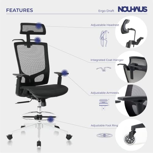 Nouhaus ErgoDraft – Ergonomic Draft Chair, Computer Chair and Office Chair with Headrest. Rolling Swivel Chair with Wheels (Black)