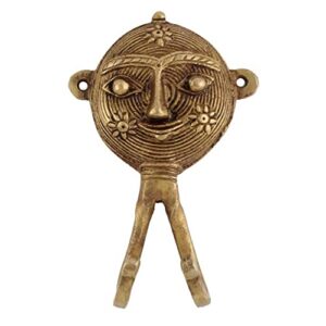 indianshelf 2 pack key hanging | gold decorative coat hook | brass farmhouse bathroom towel hooks | tribal face double wall hooks | heavy wall hooks for hanging [11.50 cm]