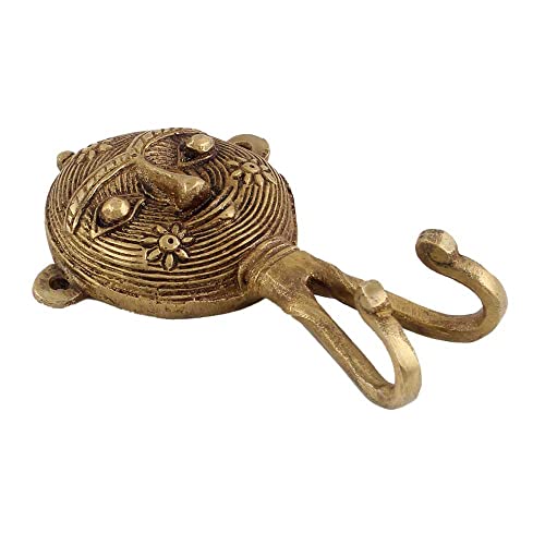 IndianShelf 2 Pack Key Hanging | Gold Decorative Coat Hook | Brass Farmhouse Bathroom Towel Hooks | Tribal Face Double Wall Hooks | Heavy Wall Hooks for Hanging [11.50 cm]