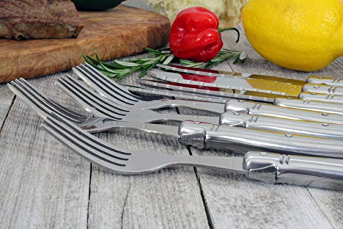 Laguiole 8-Piece Stainless Steel Forks & Steak Knife Set – 4 Steak Knives & 4 Steak Forks Silverware Set – Smooth Cut Serrated Knife Blade – Dishwasher Safe, Luxurious Steak Knives and Fork Set