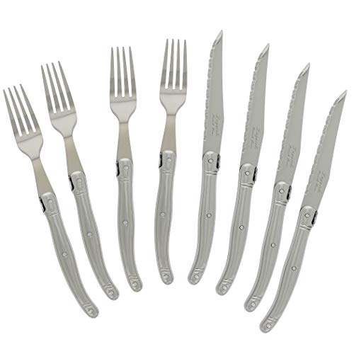 Laguiole 8-Piece Stainless Steel Forks & Steak Knife Set – 4 Steak Knives & 4 Steak Forks Silverware Set – Smooth Cut Serrated Knife Blade – Dishwasher Safe, Luxurious Steak Knives and Fork Set