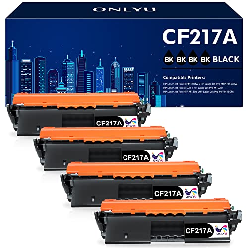 ONLYU Compatible Toner Cartridge Replacement for HP 17A CF217A Toner Cartridge 217A with Chip for HP Laserjet Pro MFP M102w M130fw M130nw M130fn M130a M102a M130 M102 Laser Printer Ink(4 Packs, Black)