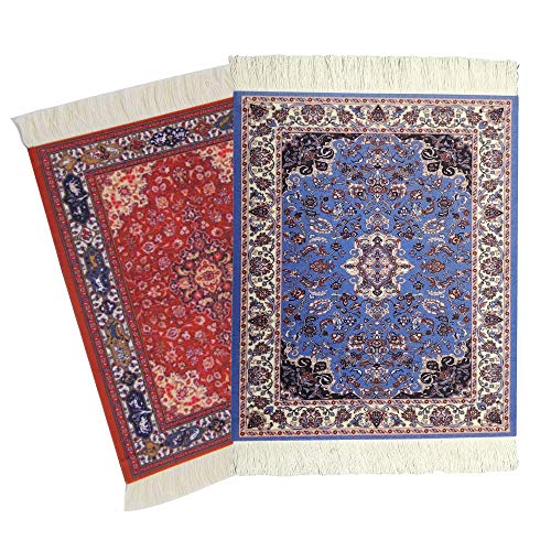 kotoyas Rug Mouse Pad, 2 Pack Woven Rug Bohemian Carpet Mouse Pad for Table Décor