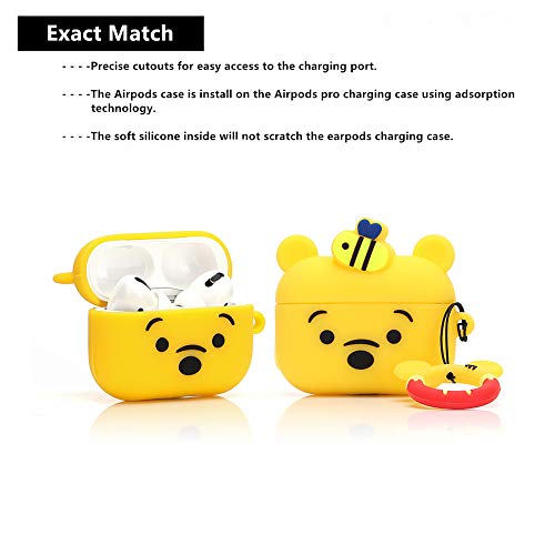 ZAHIUS Airpods Pro Silicone Case Funny Cover Compatible for Apple Airpods Pro[3D Cartoon Pattern][Designed for Kids Girl and Boys][Honey Winnie Pooh]