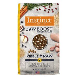 instinct raw boost whole grain dry dog food, natural real chicken & brown rice recipe kibble with omegas + freeze dried raw dog food, 20 lb. bag