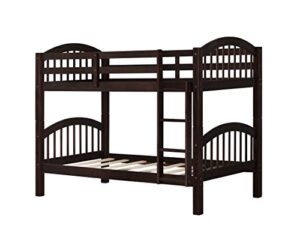 julyfox bunk bed twin over twin 500 lb heavy duty, 2 wood bed frames with finsbury headboard footforad no box spring need bunk bed w/ladder guard rails for small spaces-espresso