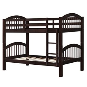 JULYFOX Bunk Bed Twin Over Twin 500 LB Heavy Duty, 2 Wood Bed Frames with Finsbury Headboard Footforad No Box Spring Need Bunk Bed W/Ladder Guard Rails for Small Spaces-Espresso