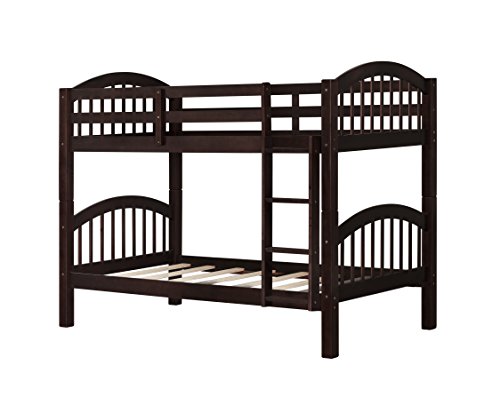 JULYFOX Bunk Bed Twin Over Twin 500 LB Heavy Duty, 2 Wood Bed Frames with Finsbury Headboard Footforad No Box Spring Need Bunk Bed W/Ladder Guard Rails for Small Spaces-Espresso