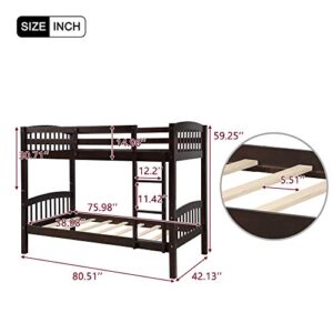 JULYFOX Bunk Bed Twin Over Twin 500 LB Heavy Duty, 2 Wood Bed Frames with Finsbury Headboard Footforad No Box Spring Need Bunk Bed W/Ladder Guard Rails for Small Spaces-Espresso