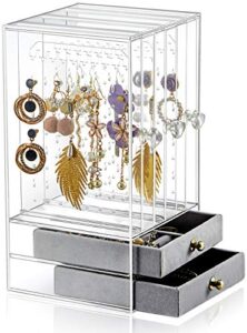 sooyee acrylic earring holder and jewelry organizer with 5 drawers,dustproof jewelry stand rack display classic for necklaces bracelet earrings and ring,clear