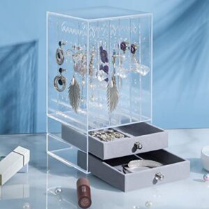 Sooyee Acrylic Earring Holder and Jewelry Organizer with 5 Drawers,Dustproof Jewelry Stand Rack Display Classic for Necklaces Bracelet Earrings and Ring,Clear